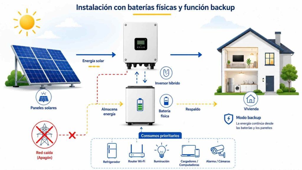 Cómo tener luz con placas solares cuando no hay luz 2 Autoconsumo conectado a red con baterías y backup